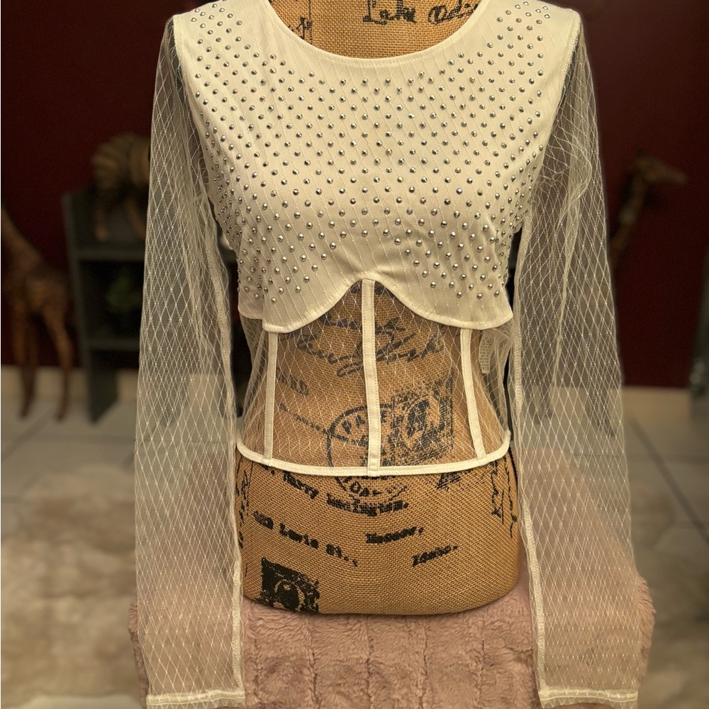 Papaya Cream Sheer Studded Top